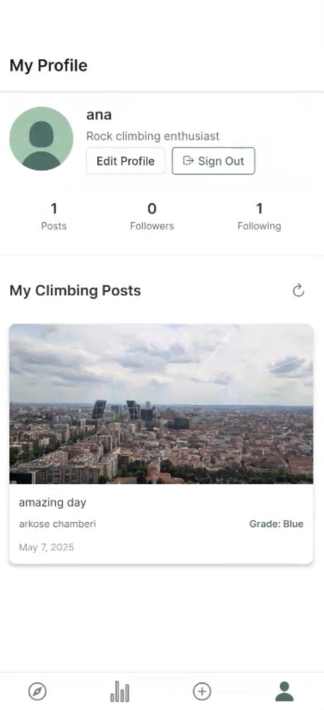 Climbr app screen